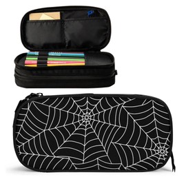 gmoiflv Large Capacity Black Spider Web Pencil Case with Zippers Storage Pouch Holder Pencil Box Marker Organizer Bag with Compartments for Office Supplies Adults.