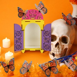 Chunful 27 Pcs Dia De Los Muertos Decorations Large Wooden Shadow Box Day of The Dead Ofrenda Altar Decor with Marigold Butterfly LED Candles Painting Kit for Altar Ofrenda Remembrance Supplies