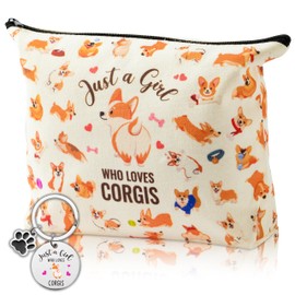 JAPBOR Makeup Bag for Dog Lovers - Corgi Dog Themed Cosmetic Bags and Keychain Gifts Set, Cute Puppy Organizer Makeup Pouch, Animal Travel Zipper Toiletry for Owner Women Girl Traveling Birthday