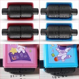 OneNine Pack of 4 Roller Digital Teaching Stamps, Maths Roller Stamp, 1-100 Teacher Supplies, Teacher Stamp, Calculation Roll, Reusable Computational Additions Subtraction Division Roller Stamp