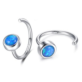 Huggie Earrings 925 Sterling Silver Synthetic Blue Opal Huggie Earrings for Women Ear Hugger Hoops Tiny Open Hoop Earrings