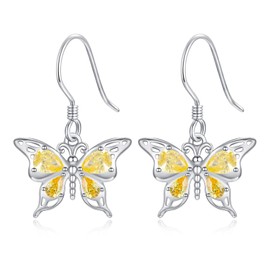 KINGWHYTE 925 Sterling Silver Butterfly Earrings For Women Crystal Butterfly Jewelry Animal Gift For Women Girls Mom Daughter