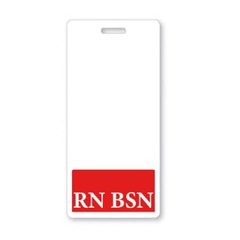 RN BSN Badge Buddy - Vertical- Heavy Duty Spill Proof & Tear Resistant Card - 2 Sided- Quick Role Identifier Name Tag Buddies for BSN Registered Nurse - Specialist ID USA Printed (Red)
