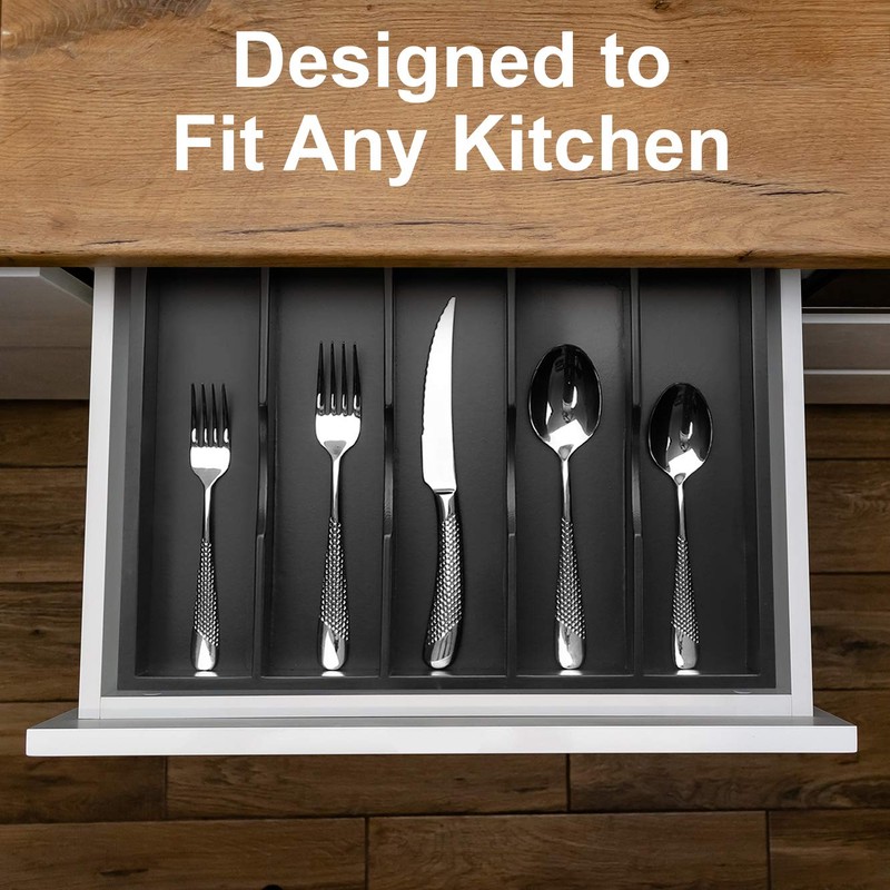 Bamboo Kitchen Drawer Organizer - Silverware Organize and Cutlery Tray
