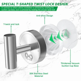 CMDZHF 4Pcs Suction Cup Hooks for Shower Heavy Duty Suction Cup Hooks for Glass Window Bathroom Suction Hooks for Wall, Kitchen, Glass, Mirror, Tile, Towel, Coat, Robes, Loofah -Chrome