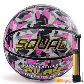 SQUAD Size 7 Rubber Basketball - Indoor & Outdoor Camouflage Design, Street Training for Adults, Includes Pump and Needle