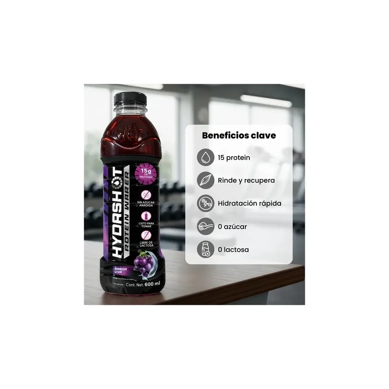 HydraShot Protein Water 12 Botellas 600 ml Protein Water with
