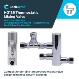 Cash Acme 3/8 Inch HG135 Thermostatic Mixing Valve with Compression Connections, Tee, and Integral Checks, Brass Plumbing Fitting, 25687