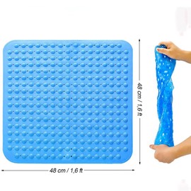 Shower Mat, 48 x 48 cm, Non-Slip Shower Mat, Massage Shower Mat, Non-Slip Mat with Suction Cup, Machine Washable, Sauna, Shower Room, Square (Sea Blue)