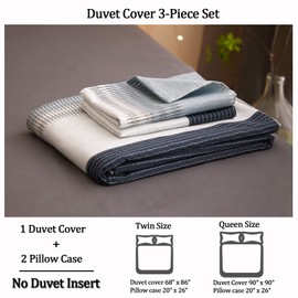 DREAMINGO Twin XL Striped Bedding Set Cotton Boys Duvet Cover Set Modern Aesthetic Room Decor Blue Grey Stripes Reversible Geometric Comforter Cover with Zipper Closure