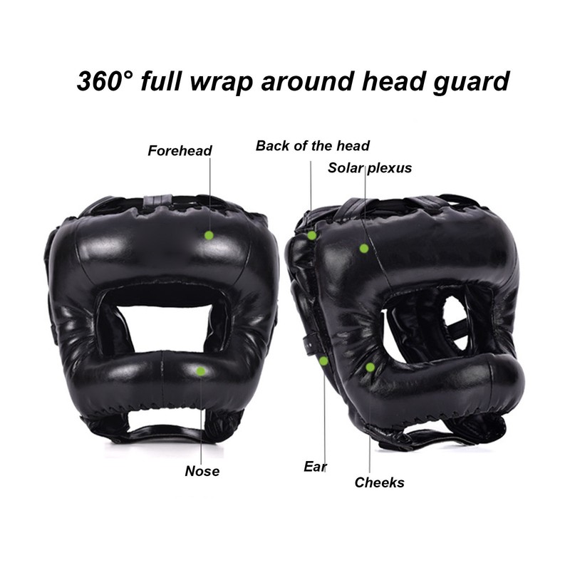 Boxing Headgear Black Head Guard Large Full Coverage PU Shock