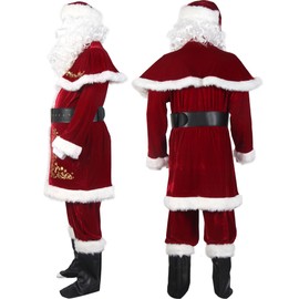 Opemon Adult Deluxe Velvet Santa Claus Costume 12pcs Set Santa Claus Suit Outfit for Men in Christmas Holiday XL