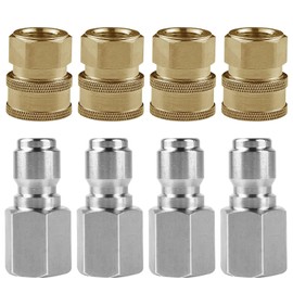 3/8 Inch NPT Stainless Steel Male and Female Quick Connector Kit Pressure Washer Adapters Set 5000 PSI Rating (4 Pairs)