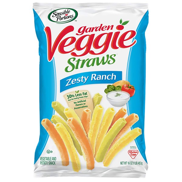 Sensible Portions Garden Veggie Straws, Zesty Ranch, 16 oz. (Pack of 6)