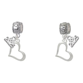 Delight Jewelry Silvertone Slanted Open Heart - I Love You/Love You More Charm Beads (Set of 2)