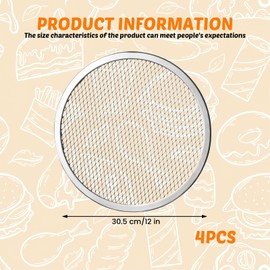 Vegena Pizza Tray Mesh Pizza Screen, 4PCS 12In Pizza Trays for Oven Non Stick, Pizza Pan Round Pizza Oven Trays, Aluminum Pizza Screen, Pizza Mesh Baking Trays Net for Oven Home Restaurant