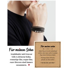 SUNSH Gift for Son, Son Gifts from Mum Dad Parents, 18th Birthday Boy, Men's Leather Bracelet, An Meinen Sohn Bracelet with Engraving Gifts, Gift Christmas, Birthday Gift, Stainless Steel, No gemstone
