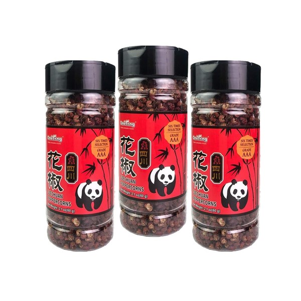 ONETANG Sichuan Peppercorns, 6.3oz(180g), Authentic Szechuan Whole Red Peppercorn,Numbing and Tingle Effect, Less Seeds, Strong Flavor, Non GMO Spice Seasoning, Essential for Mapo Tofu, Kung Pao Chicken and Asine Cusine, Pack of 3