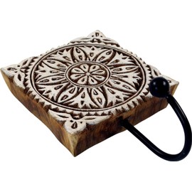 GURU SHOP Indian Wall Hook Ornament - Flower, Brown, Wood, 16 x 10 x 2.5 cm, Wall Hook Made of Wood, Metal and Ceramic