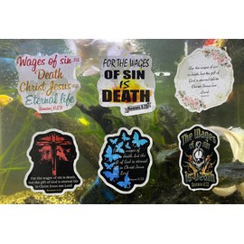 Pack 6 Romans 6 23 The Wages of Sin is Death But The Gift of God is Eternal Bible Verse, Christian Sticker 3 Inch Waterproof Vinyl Decals
