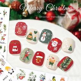 8 Sheets Christmas Nail Stickers for Women and Kids, 3D Christmas Nail Art Decals for Gel Nails, DIY Nails Charms with Santa Claus Gingerbread Man Elk Deer Snowman Snowflake Design