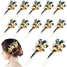 Auiremrti 6 Pieces Hairpins in Baby's Breath Style with Eucalyptus for Weddings, Bridal Parties, Dried Flowers, Accessories, Hairpins for Brides, Women and Girls