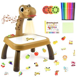 Innoocool Kids Drawing Table, Projector Drawing Board for Kids with Light & Music, Kids Art Table Toy for Ages 3+ with Pen, Drawing Book, Erasable Board, Brown(37 * 27 * 23cm)