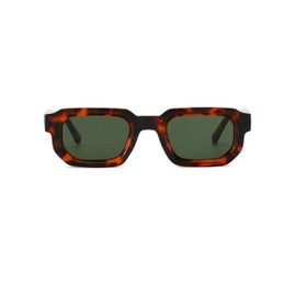 WDZAYXC Vintage Rectangular Sunglasses for Women Men Rectangle Sunglasses Retro Glasses UV400 Protection, Leopard/Dark Green