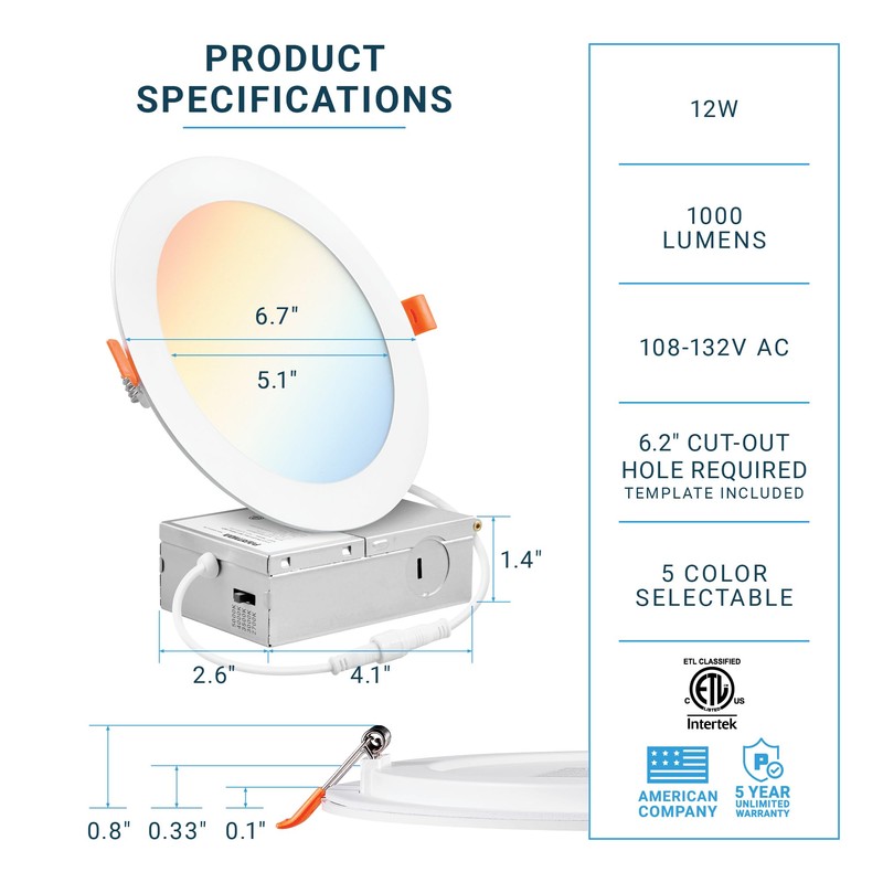 PARMIDA (16 Pack) 6 Inch Dimmable 5CCT Ultra-Thin LED Recessed