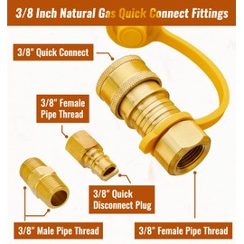 CALPOSE 3/8 Inch Natural Gas Quick Connect Fittings, 100% Solid Brass LP Gas Propane Hose Quick Disconnect Kit