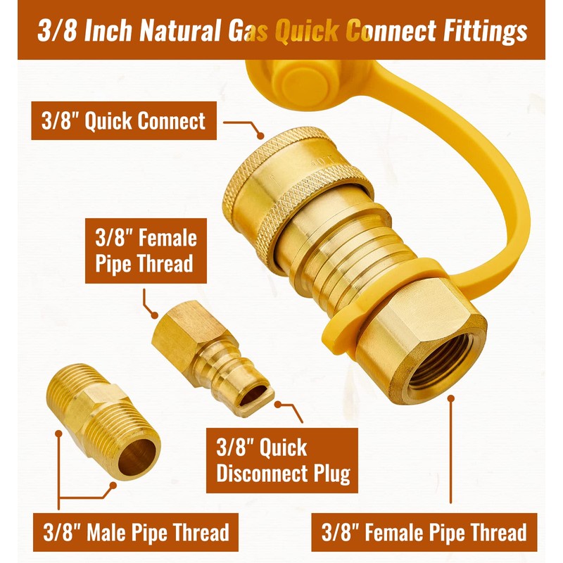 CALPOSE 3/8 Inch Natural Gas Quick Connect Fittings, 100% Solid