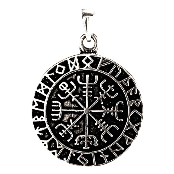 Kiss of Leather Viking Compass Pendant 925 Sterling Silver No.