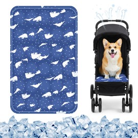 Nuanchu Dog Stroller Cooling Mat Waterproof Outdoor Pet Cooling Mat 11.81 x 19.69 Inch Washable Summer Cat Sleeping Blanket for Small Medium Pet Stroller(Royal Blue Bear)
