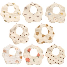 8 Packs Baby Bandana Drool Bibs Cotton Soft and Absorbent Baby Dribble Bibs with 2 Adjustable Snap 360°Rotating Neck Wave Muslin Infant Breathable FeedingTeething Droolers for Unisex 0-36 Months