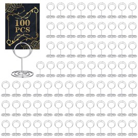 100 Pcs Mini Table Number Holders 2 Inch Steel Wire Place Card Holder Silver Table Sign Holders Photo Picture Stands for Table Menu Standing Clip Holder for Wedding Anniversary Birthday Restaurant