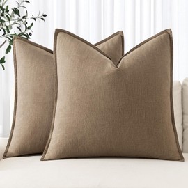 MIULEE Decorative Linen Pillow Covers 22x22 Inch Khaki ​Boho Farmhouse​ ​Neutral Couch Throw Pillows for Bed Pack of 2 Accent Pillowcase Spring Modern Sofa Cushion Livingroom Home Decor
