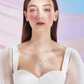 Reaii Natural Larimar Jellyfish Necklace for Women 925 Sterling Silver Natural Larimar Pendant NecklacesJellyfish Pendant Ocean Jellyfish Necklaces Hawaiian Ocean Larimar Jewelry Gifts for Mom Wife