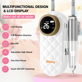Gttiuey Portable Nail Drill 35000RPM,Professional Rechargeable Electric Nail File,Cordless Nail for Acrylic Nails Gel Polishing Removing,Efile Nail Kit for Manicure Salon Home