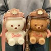 Bear Water Bottle with Straw Kawaii Cute Adjustable and Removable