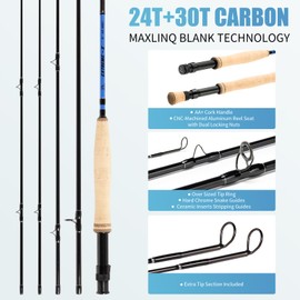 Maxcatch Extreme-X Fly Fishing Rod and Reel Combo, 3-8wt Complete Starter Fishing Kit with Fly Box, Flies, Rod Clip Holder, Rod Case, Extra Tip Section (5wt-9' 4pc Rod, 5/6wt Reel)