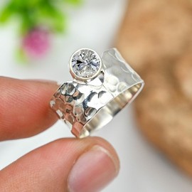 JEWELSTREZORO Moissanit Edelstein-für Herren und Damen alle Größen 925er-SterlingSilber Stilvoller handgefertigter Band Ring Geschenkartikel Schmuck TSR134BD_7 (53 (16.9))