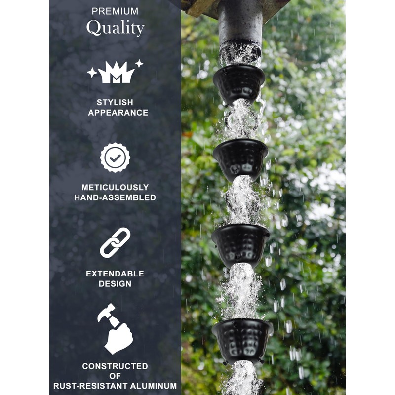 Monarch Rain Chains Aluminum Hammered Cup Rain Chain, 8.5 ft