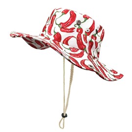 Enodtter Chili Bucket Hat, Wide Brim Peppers Beach Sun Hats, Outdoor Gifts for Men Women - Packable Printed Summer Travel
