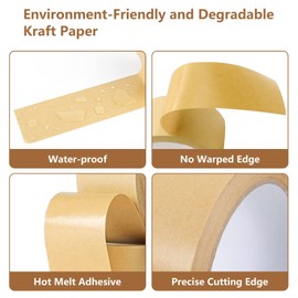 TooCust Kraft Paper Tape Self Adhesive,2" X55YD,Brown Paper Tape, Biodegradable Brown Packing Tape,Paper Packing Tape with Strong Adhesive,6 Rolls