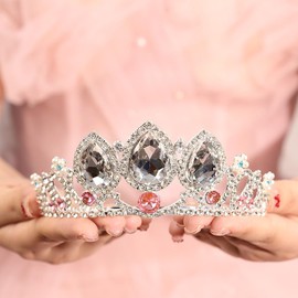 Yheahin Glitter Crystal Tiara for Women Bridal Wedding Teardrop Rhinestone Queen Crown Headpieces Jewelry for Costume Birthday Party (Silver)