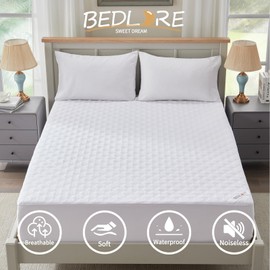 BEDLORE Waterproof Mattress Protector, Queen Size Noiseless Mattress Pad with Deep Pocket Fitted Up to 6-18 inches, Soft & Noiseless Bed Mattress Cover Washable for Home, Bedroom, Hotel (White)