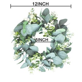 LSKYTOP 4 Pack Green Eucalyptus Wreath Round Wreath Artificial Wreath Farmhouse Wreath for Door Wall Window Decor,12Inch/PC