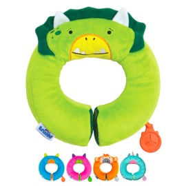 Trunki Kid's Travel Neck Pillow And Chin Rest | Support Sleepy Heads in the Car Seat, Plane, Bike or Pram | Yondi SMALL Dudley Dinosaur (Green)