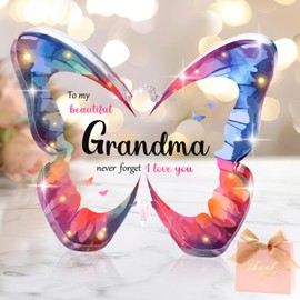MOTONG Grandma Gifts with Gift Box, Dazzling Butterfly Crystal Acrylic Plaque Grandma Birthday Gifts, Gifts for Grandma Thanksgiving Christmas Presents for Grandma Thank You Gifts