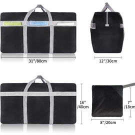 Foldable Travel Bag, 96L Extra Large Holdall Bag, Packable Duffle Bag, Lightweight Waterproof, Black